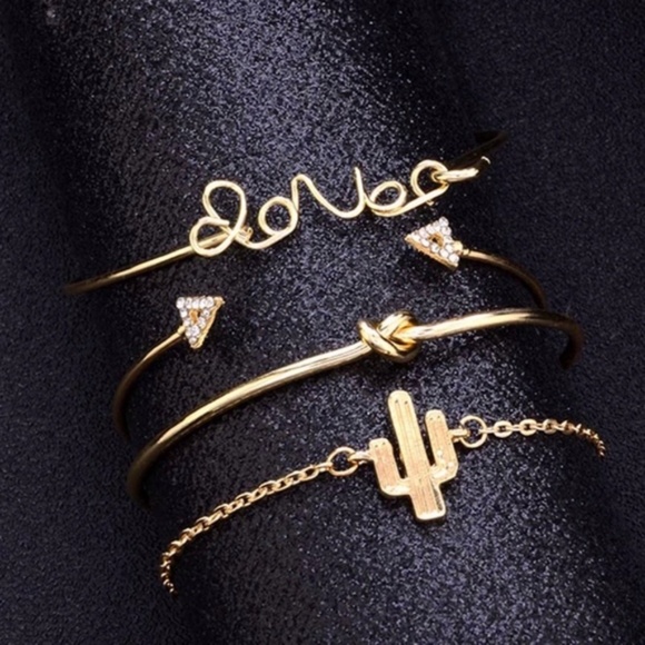 Gold Cactus Knot Love Bangle Bracelet 4pc/Set - Picture 2 of 7